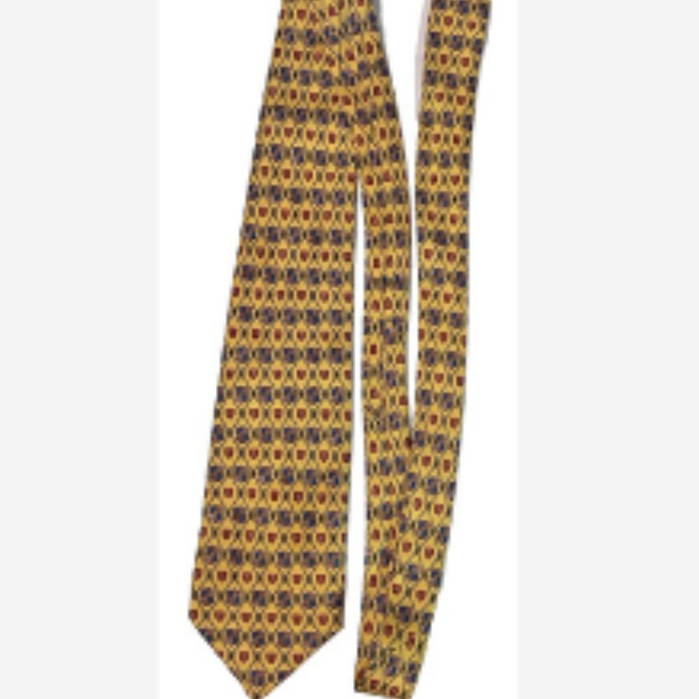 Ponte Vecchio Men's Tie Vintage Classic Cut 100% Silk Blue/Red/Yellow Made/Italy